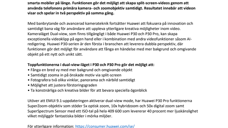 Huawei lanserar ny, spännande kamerafunktion - Dual-View Camera Mode