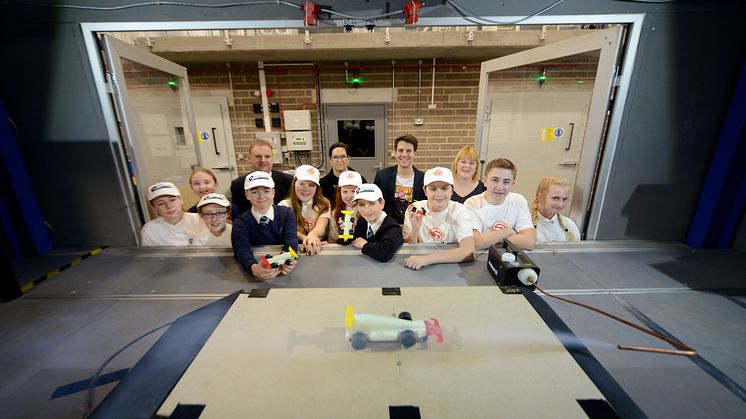 Pupils and staff from Valley Gardens Middle School pictured with academics from Northumbria's department of Mechanical and Construction Engineering
