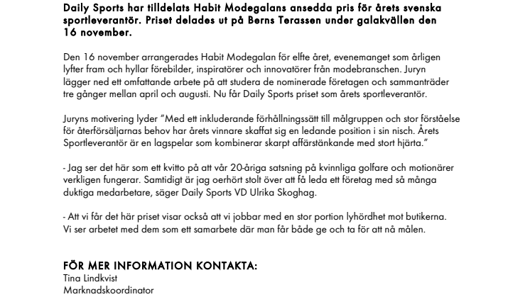 DAILY SPORTS ÅRETS SVENSKA SPORTLEVERANTÖR 2017