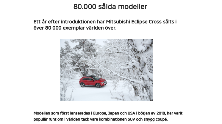 Mitsubishi Eclipse Cross firar födelsedag med 80.000 sålda bilar