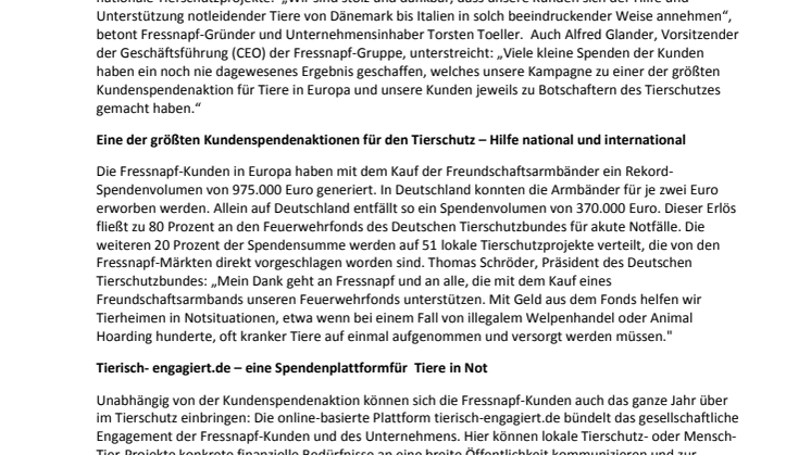 Tierisch engagiert: Fressnapf und seine Kunden spenden 1 Mio. EUR 