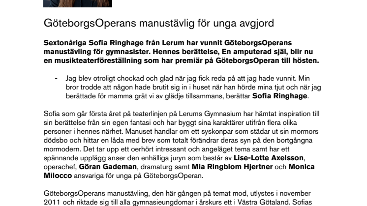 GöteborgsOperans manustävlig för unga avgjord 