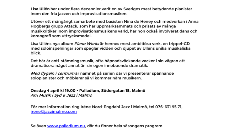 Med flygeln i centrum – Kom nära Lisa Ullén, prisad improvisatör, på Palladium Malmö 4 april