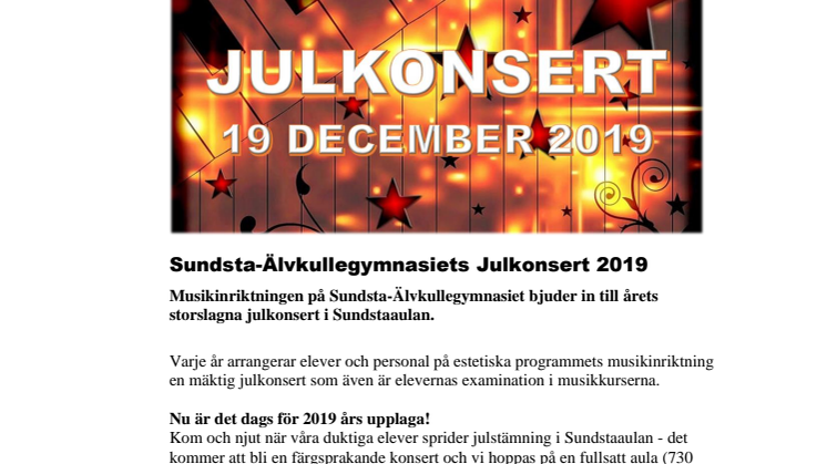 Pressinbjudan: Stor julkonsert på Sundsta-Älvkullegymnasiet