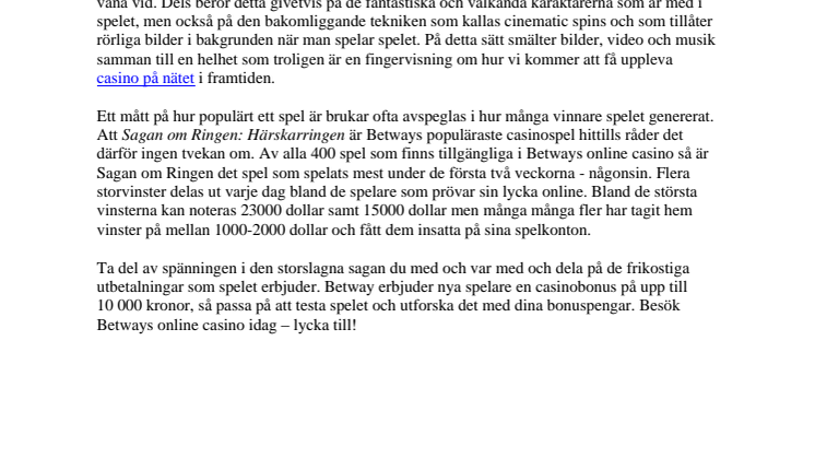 Betway Casino: Många vinner på Sagan om Ringen 