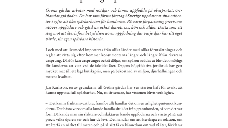 Gröna gårdar - först med att lyfta fram ursprunget på etiketten