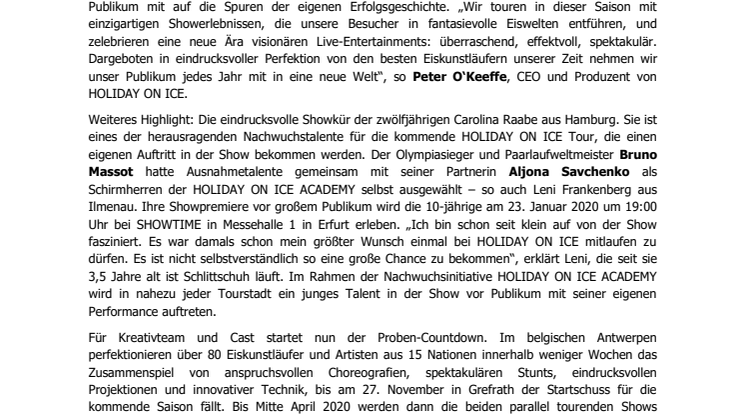 HOLIDAY ON ICE feiert Saisoneröffnung: spektakuläre Performances aus Produktion SHOWTIME