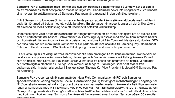 Nu finns betaversionen av Samsung Pay i Sverige