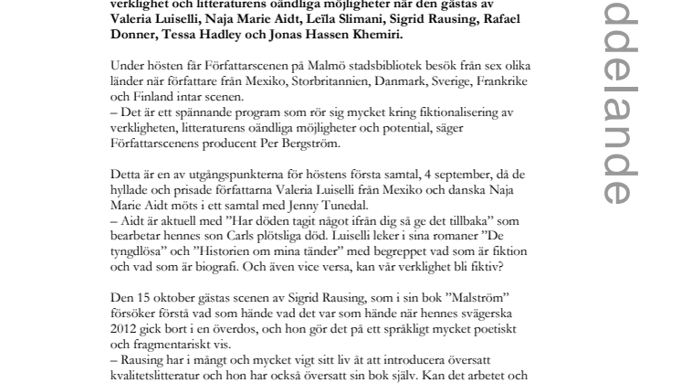 Författarscenens höstprogram på Malmö stadsbibliotek