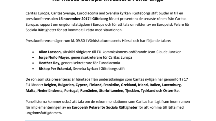 Inbjudan till presskonferens: Snart en förlorad generation – nu måste Europa investera i sina unga