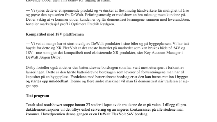 Verdensnyhet på veien med Optimera og DeWalt