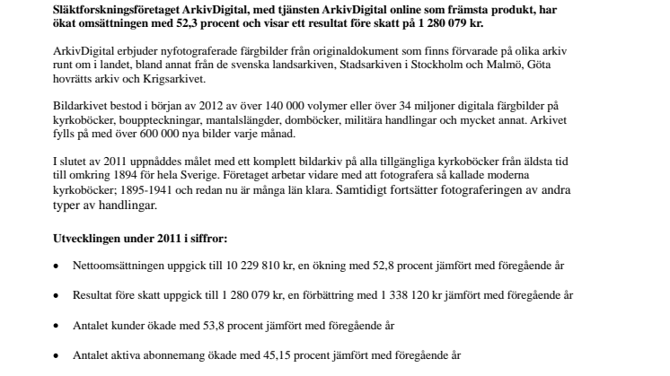 Bokslutskommuniké ArkivDigital räkenskapsåret 2011