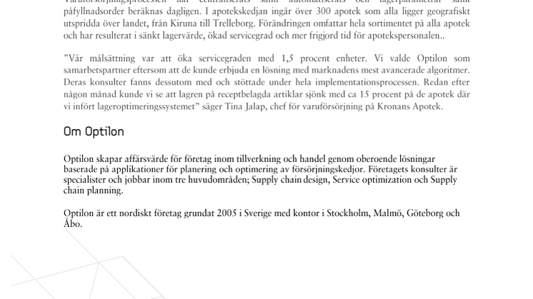 Kronans Apotek optimerar varuförsörjningen till samtliga apotek