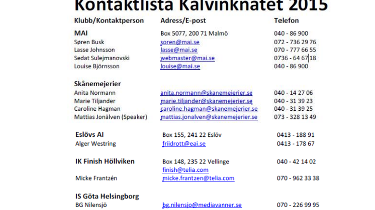 Kontaktpersoner Kalvinknatet 2015
