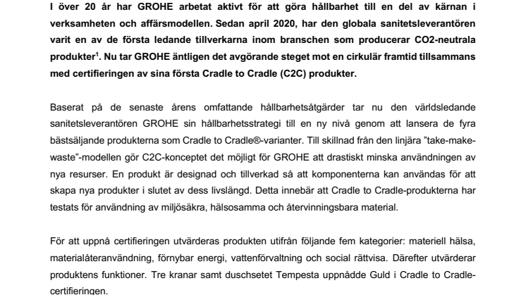 GROHE lanserar de första Cradle to Cradle®- produkterna: Banar väg för framtidens ekonomiska modell