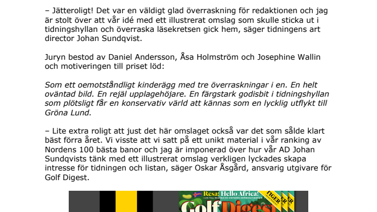 Pressmeddelande Golf Digest Årets Omslag 1711109