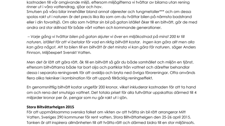 Biltvätt på gatan kostar miljön 4 miljarder årligen