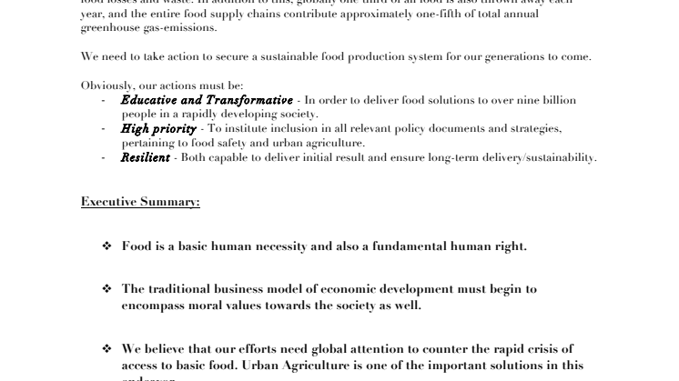 The Urban Agriculture Summit Statement, January 31st 2013