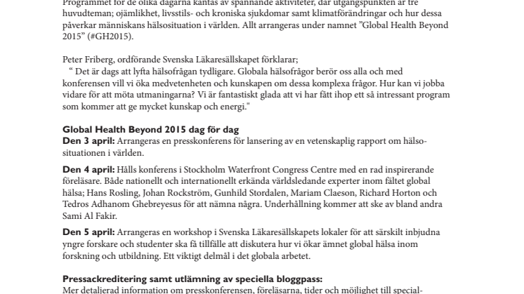 Global Health Beyond 2015 - tre dagar med fokus på globala hälsofrågor