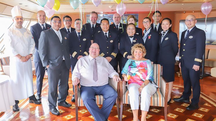 Kevin Harrison with companion Yvonne and some of the crew on board Borealis