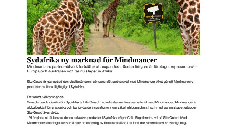 Sydafrika ny marknad för Mindmancer