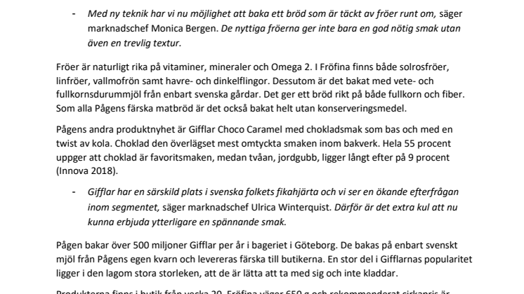 Pågen lanserar Fröfina och Gifflar Choco Caramel 