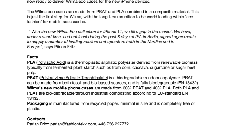 Swedish brand Wilma ready with biodegradable eco products for the new iPhone 11 range
