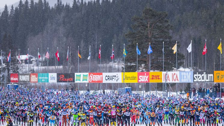 Starten i det 99:e Vasaloppet 2023. Det 100:e Vasaloppet arrangeras söndag 3 mars 2024 och är nu fulltecknat. 