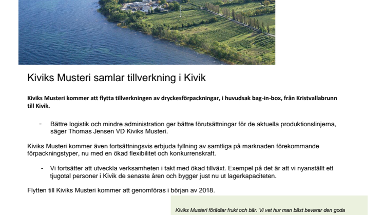 ​Kiviks Musteri samlar tillverkning i Kivik