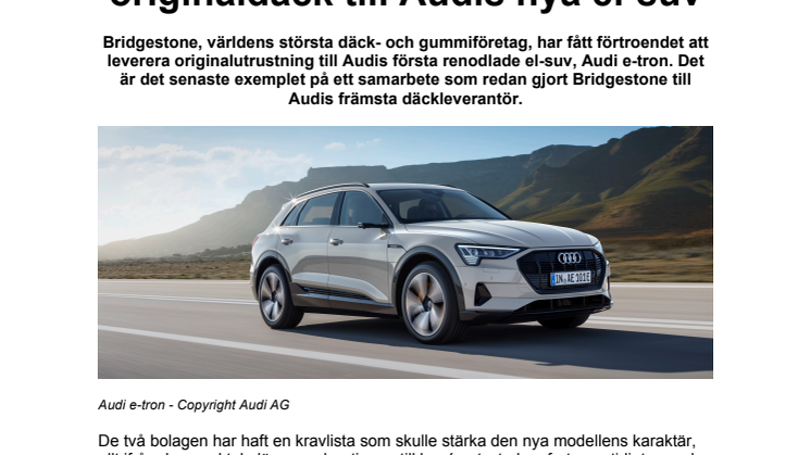 Bridgestone levererar originaldäck till Audis nya el-suv