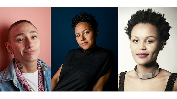 Martine Næss Johansen, Zezé Kolstad og Jae Nyamburah er det tre regi-spirene som skal løftast fram og få prøve seg gjennom Spire-prosjektet. Foto: Glenn Ruben Engen/Erika Hebbert/Michael Gauss.