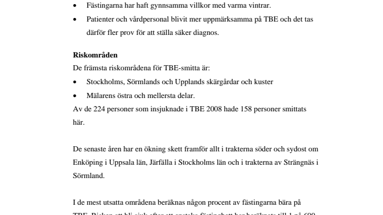 TBE-smitta – riskområden i Sverige