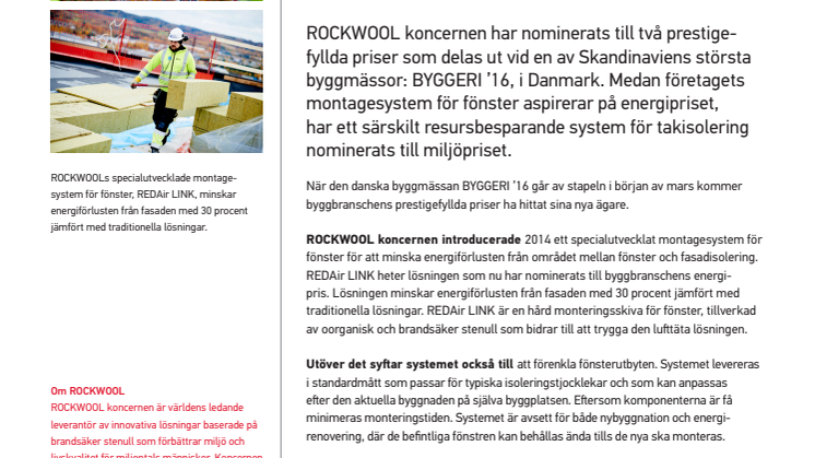 ROCKWOOL® nominerat till två prestigefyllda priser inom byggbranschen