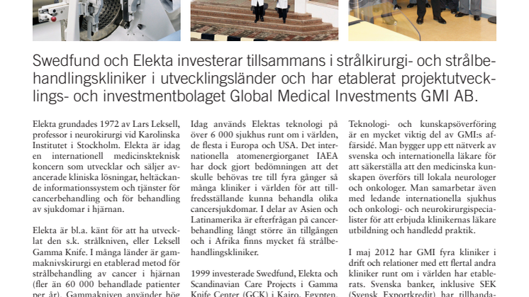 Faktablad: Swedfund och Elekta investerar i cancerkliniker
