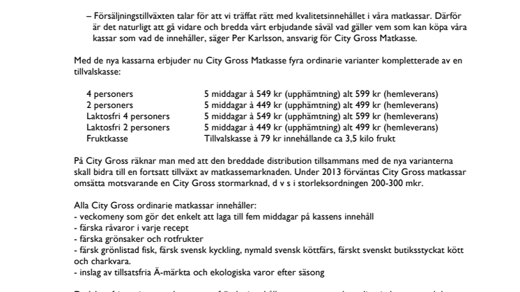 City Gross lanserar parmatkasse, laktosfri matkasse och fruktkasse