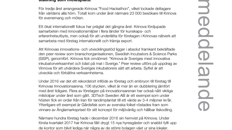 Rekord av nya företag när Krinova summerar 2016