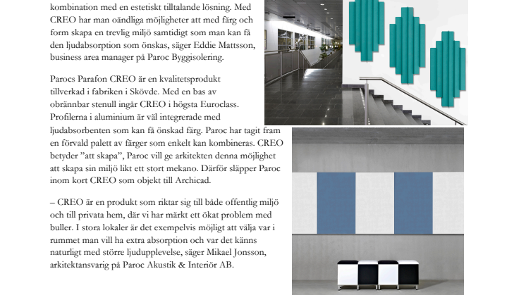 PAROC lanserar PARAFON® CREO™ – Designad ljudabsorbent för offentliga och privata miljöer