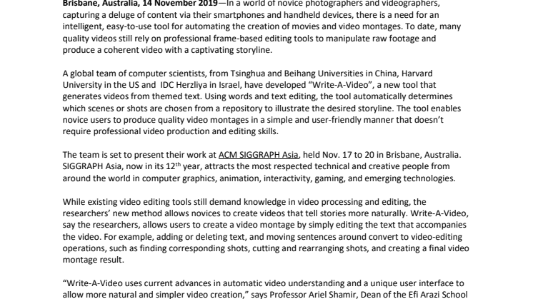 Lights, Camera, and … Text! Novel Video Editing Tool for User-Friendly, Predictive Text-to-Video Production