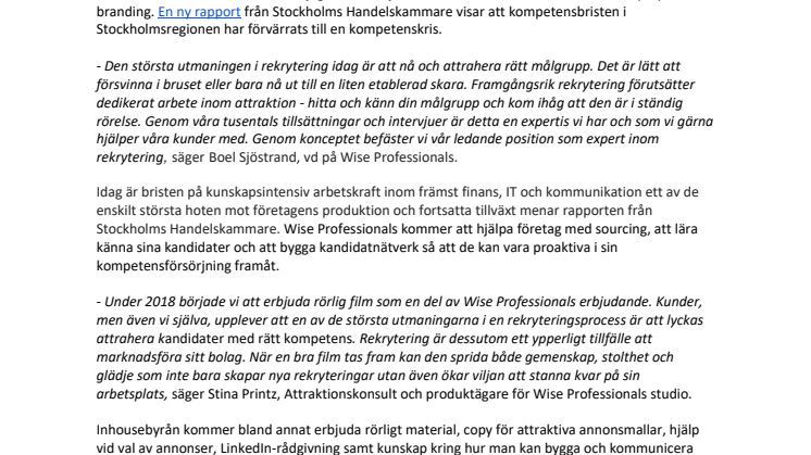 Wise Professionals startar inhousebyrå som ska hjälpa företag att attrahera nya talanger