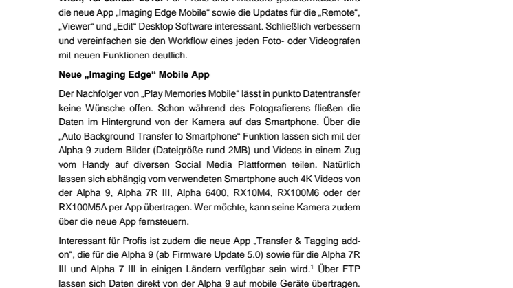 Die neue „Imaging Edge“ Software bringt Kamera und Smartphone näher zusammen
