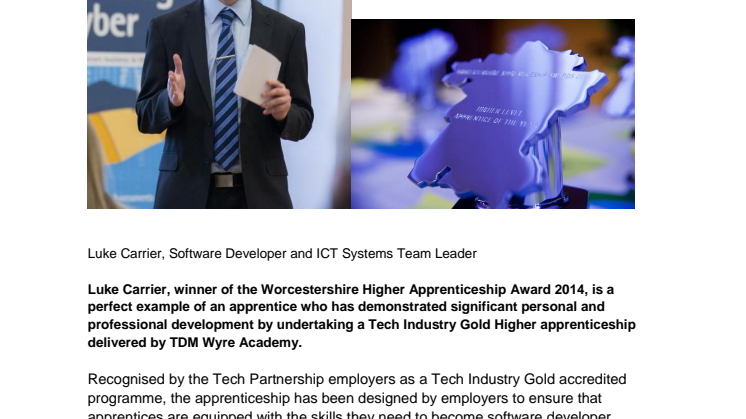 UKITA member's apprentice wins Worcestershire Higher Apprenticeship Award 2014