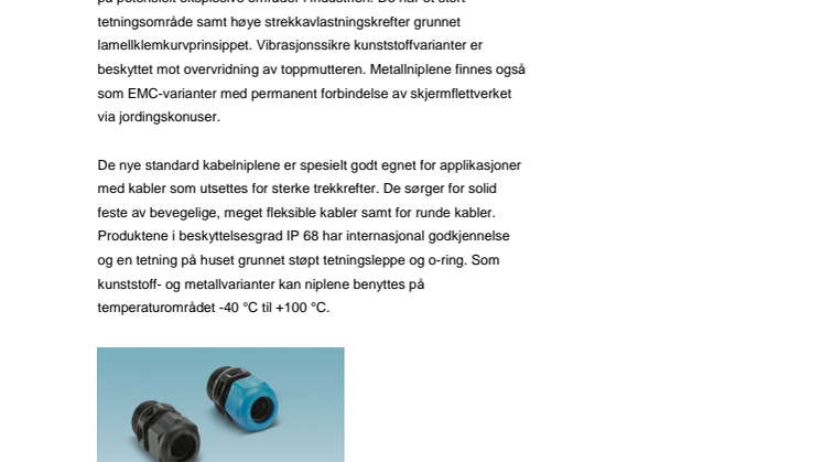 Nye kabelnipler for Ex- og standardområder