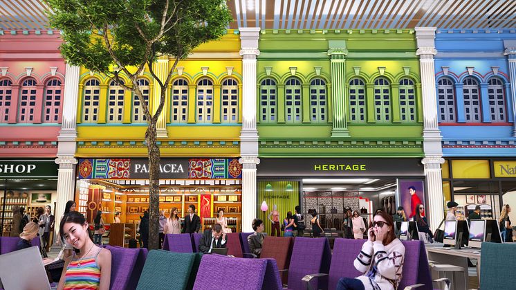 Unique cultural shop fronts in Departure Transit Lounge