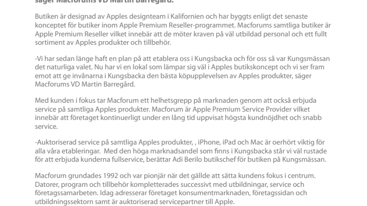 Macforum öppnar Apple-butik i Kungsmässan