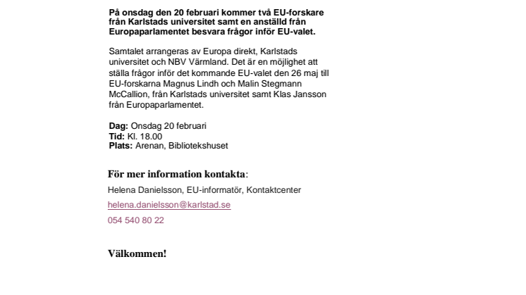 Pressinbjudan - Samtal om EU, demokrati och medborgarinflytande inför EU-valet