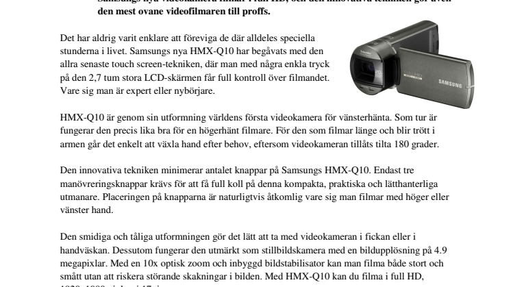 Samsung först med videokamera för vänsterhänta