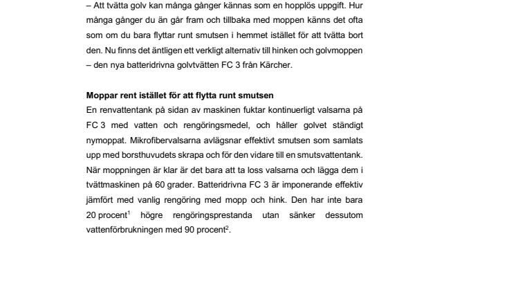 Batteridrivna FC 3 – en ny golvtvätt från Kärcher
