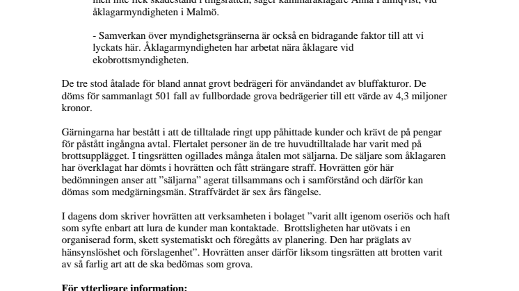 ​Fällande dom i Hovrätten avseende 118 108