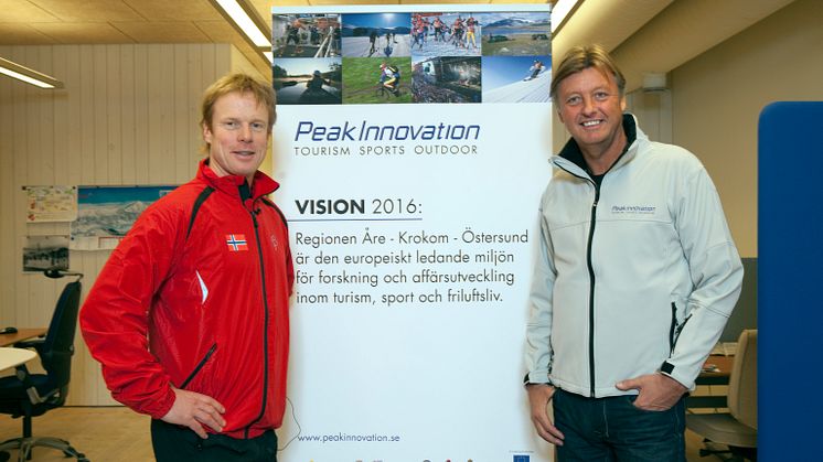 Björn Dählie och Lasse Lindqvist under Landskampinspelning