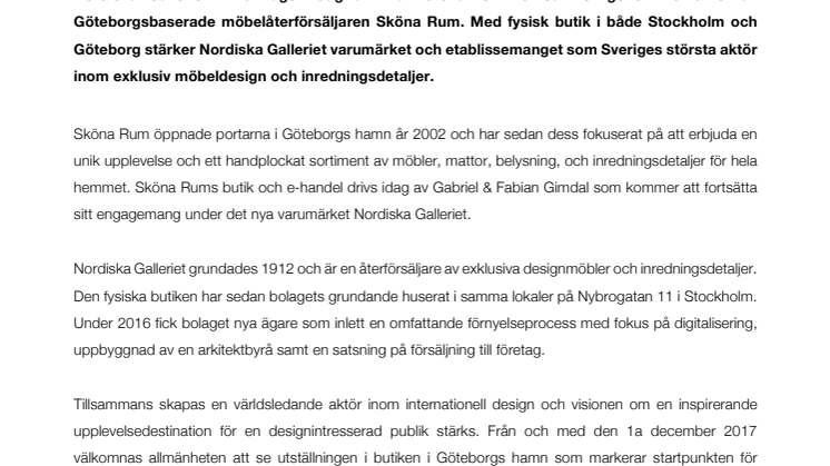 NORDISKA GALLERIET FÖRVÄRVAR FRAMGÅNGSRIKA MÖBELÅTERFÖRSÄLJAREN SKÖNA RUM